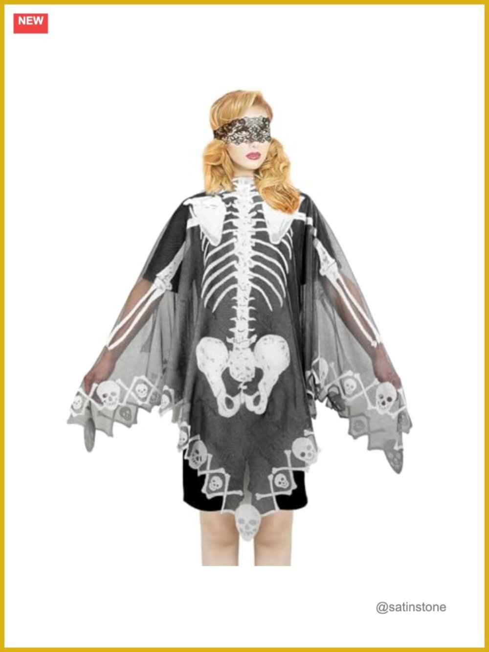 Lace Skeleton Poncho Halloween Costume 57x57 Inch Women